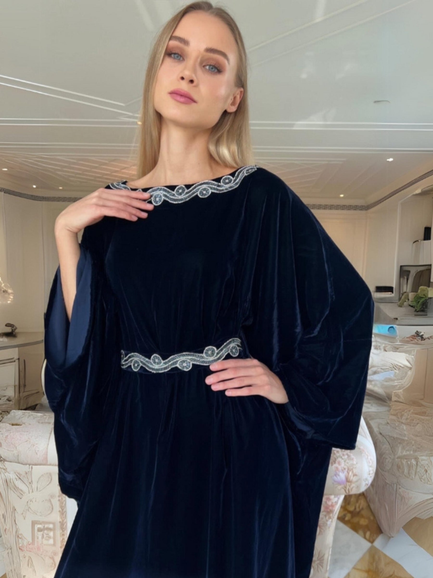 NAHED VELVET BLUE KAFTAN