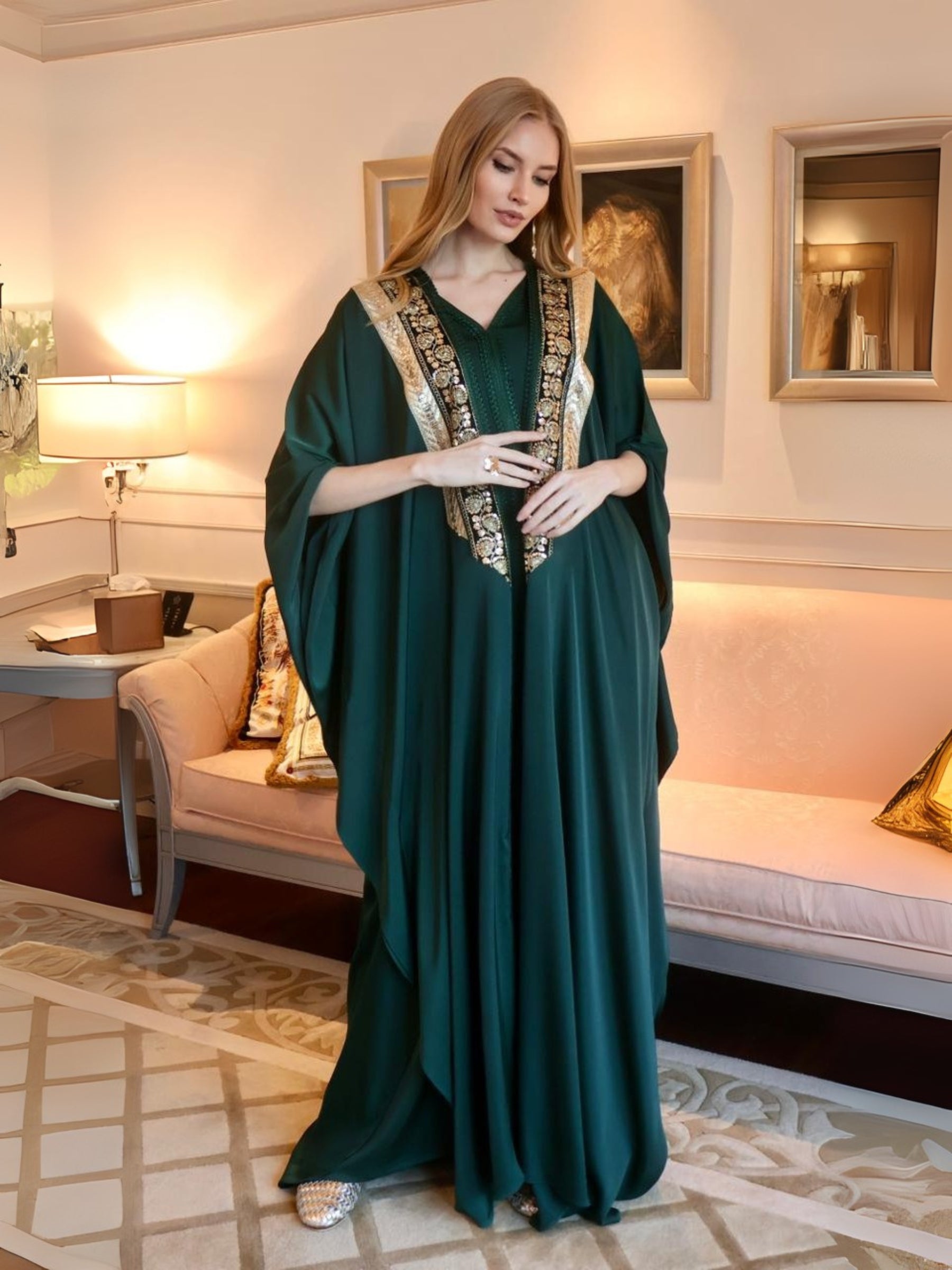 RAWDHA EMERALD EMBROIDERED ABAYA