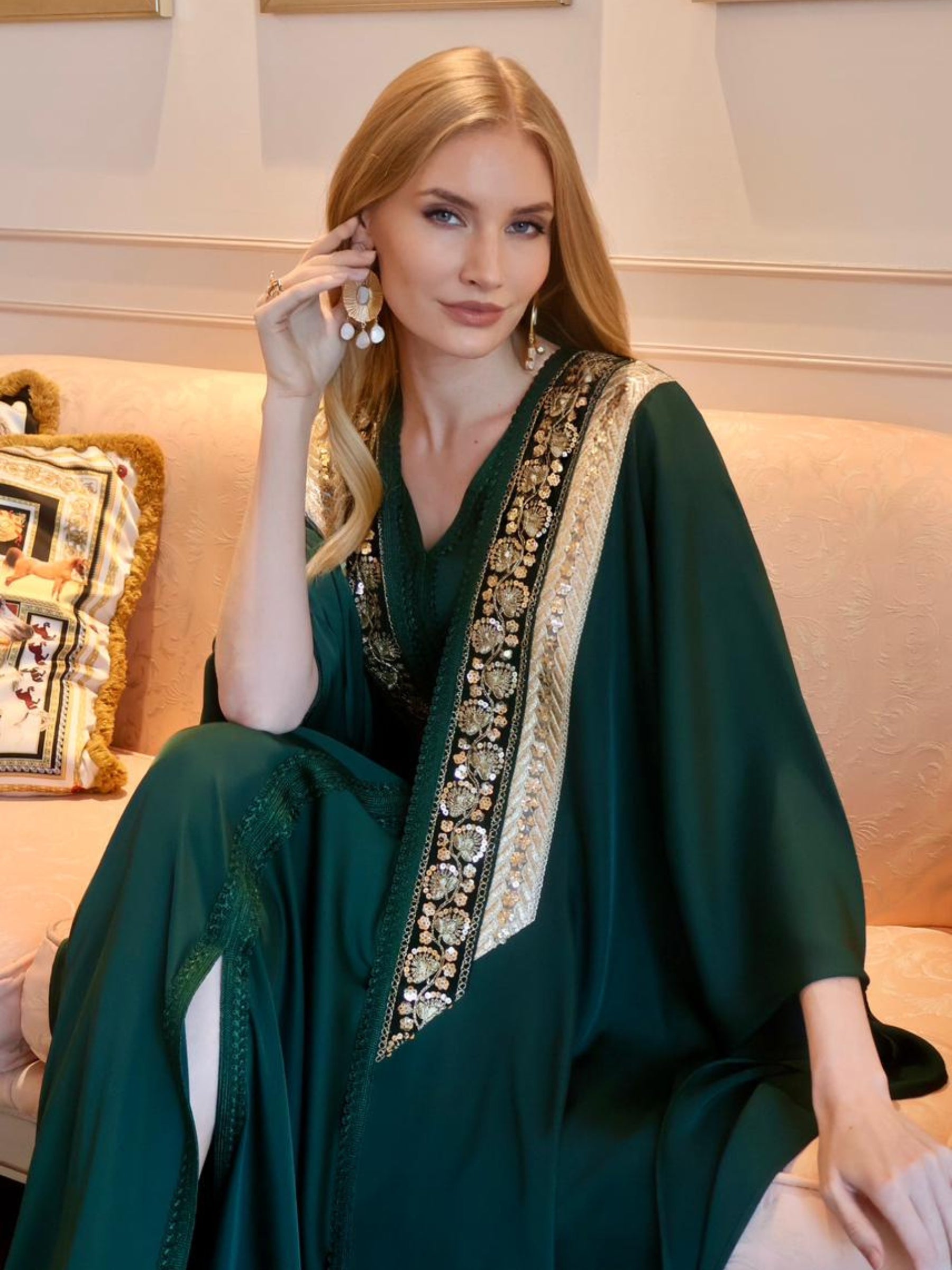 RAWDHA EMERALD EMBROIDERED ABAYA